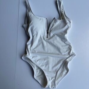 Michael Kors 8 Logo Zip-Front One-Piece Swimsuit White